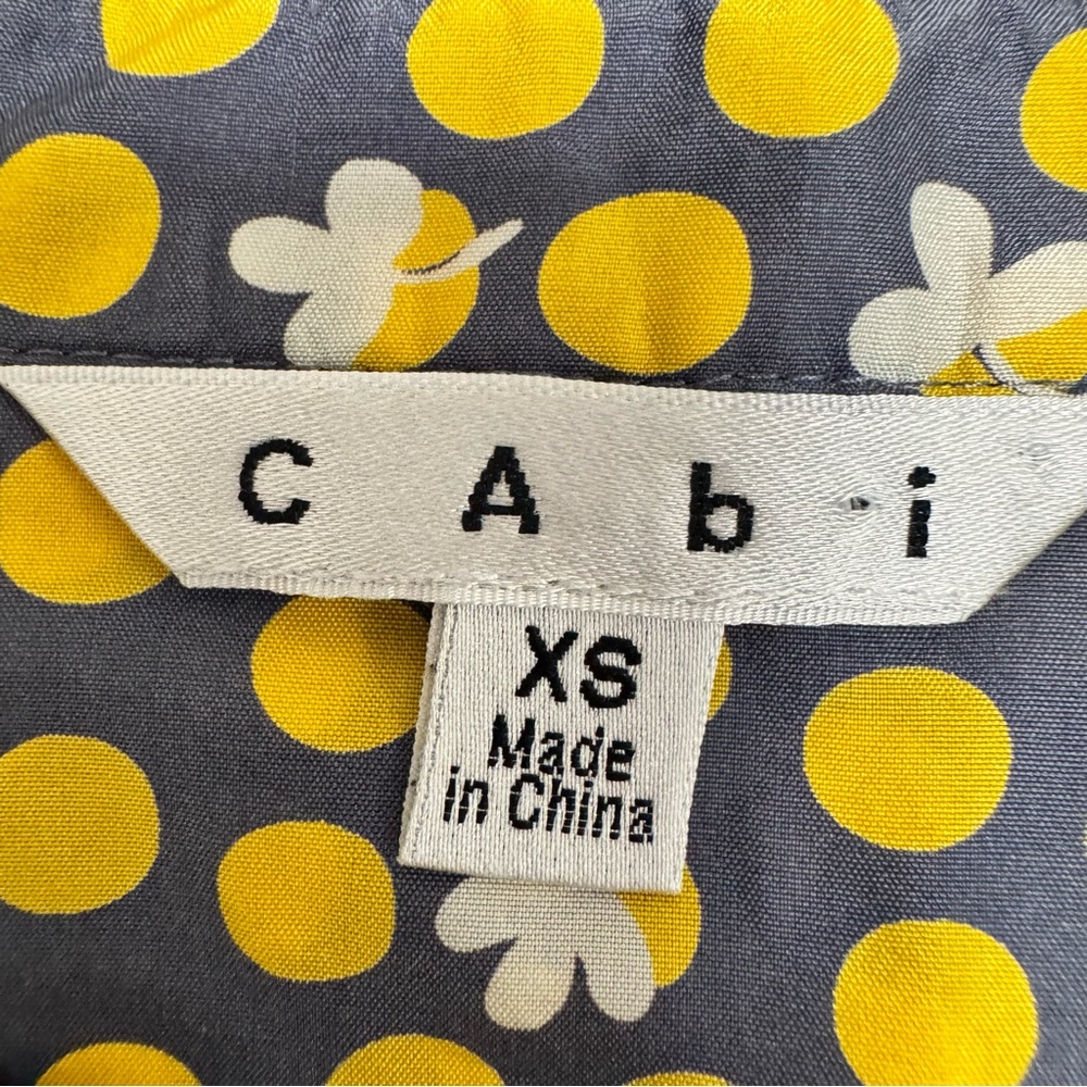 CAbi 100% Silk Clover Polka Dot Yellow Blouse Style #183 Button Down Boxy Cut XS - Picture 2 of 12